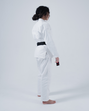 Kingz Born to Rule Women's Jiu Jitsu Gi White - Side View Female Athlete White Gi Black Belt Subtle Logo Back Panel Reinforced Stitching Durable Fabric BJJ Gi Training [color:White]