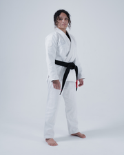 Kingz Born to Rule Women's Jiu Jitsu Gi - White - Full Body Front View Female Athlete Solid White Gi Black Belt Minimalist Design Durable Fabric BJJ Training Gi [color:White]