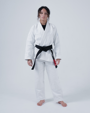 Kingz Born to Rule Women's Jiu Jitsu Gi White - Full Body Front View Female Athlete White Gi Black Belt Minimalist Design Subtle Logo Patch Comfortable Fit BJJ Gi Training [color:White]