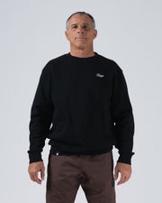 Kingz Script Crewneck - Front View - Worn Kingz Script Chest Logo - Black - Men's BJJ Streetwear