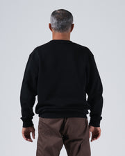 Kingz Script Crewneck - Rear Worn View - Full Blank Back Panel Drape - Black - Men's BJJ Streetwear