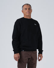 Kingz Script Crewneck - Front Worn View - Chest Logo and Crown Hem Tag - Black - Men's BJJ Streetwear