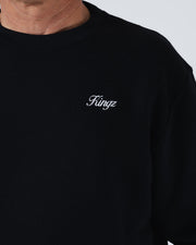 Kingz Script Crewneck - Chest Logo Close Up - Embroidered Kingz Script Lettering - Black - Men's BJJ Streetwear