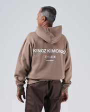 Kingz HQ V2 Hoodie - Back Angled View - Kingz Kimonos Kanji Back Graphic - Taupe - Men's BJJ Hoodie