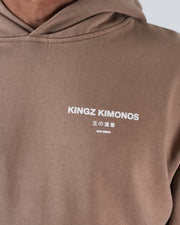 Kingz HQ V2 Hoodie - Back Print Close Up - Kingz Kimonos Kanji and San Diego Text - Taupe - BJJ Hoodie