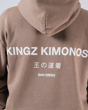 Kingz HQ V2 Hoodie - Back Close Up - Hood and Large Kimonos Back Print - Taupe - Men's BJJ Hoodie