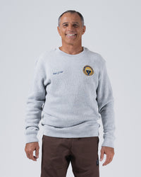 Kingz Jiu Jitsu Club Crewneck - Front View - Embroidered Chest Crest Shield - Light Gray - Men's BJJ Crewneck