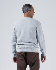 Kingz Jiu Jitsu Club Crewneck - Back Side Profile View - Plain Back Worn Fit - Light Gray - Men's BJJ Crewneck