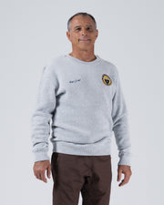 Kingz Jiu Jitsu Club Crewneck - Front Torso View - Crest Badge and Club Script - Light Gray - Men's BJJ Crewneck