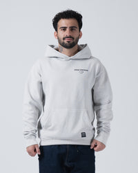 Kingz HQ V2 Hoodie - Front View - Chest Kimonos Text Logo - Light Gray - Men's BJJ Hoodie