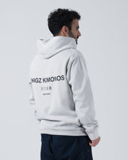 Kingz HQ V2 Hoodie - Back Side Profile View - Angled Black Back Print - Light Gray - Men's BJJ Hoodie