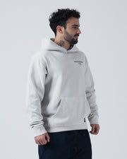 Kingz HQ V2 Hoodie - Front Side Profile View - Chest Text Logo and Pocket - Light Gray - Men's BJJ Hoodie