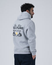 Kingz Jiu Jitsu Culture Hoodie - Back Side Profile View - Angled Culture Back Print - Grey - Men's BJJ Hoodie
