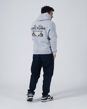 Kingz Jiu Jitsu Culture Hoodie - Full Length Back Lifestyle View - Standing Model - Grey - Men's BJJ Hoodie