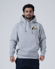 Kingz Jiu Jitsu Culture Hoodie - Front View - Black Lined Hood and Gold Logo - Grey - Men's BJJ Hoodie