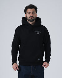 Kingz HQ V2 Hoodie - Front View - White Chest Kimonos Text Logo - Black - Men's BJJ Hoodie