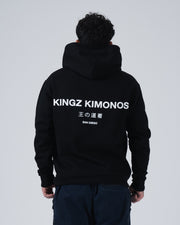 Kingz HQ V2 Hoodie - Straight Back View - Full Centered White Back Print - Black - Men's BJJ Hoodie