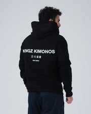 Kingz HQ V2 Hoodie - Back Side Profile View - Angled White Back Print - Black - Men's BJJ Hoodie