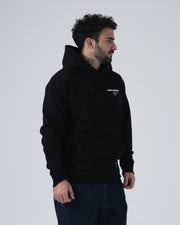 Kingz HQ V2 Hoodie - Front Side Profile View - Chest Text Logo and Pocket - Black - Men's BJJ Hoodie