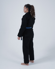Kingz Born to Rule Women's Jiu Jitsu Gi - Black - Back View Female Athlete Black Gi Blue Belt Subtle Branding Lightweight Durable Fabric Women's BJJ Gi Training Grappling [color:Black]