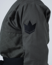 Kingz Born to Rule Women's Jiu Jitsu Gi Military Green - Close-Up Detail View Sleeve Black Crown Badge Diamond Stitch Pattern Ribbed Texture BJJ Gi [color:Military Green]