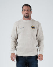 Kingz Jiu Jitsu Club Crewneck - Front View - Embroidered Chest Crest and Script - Latte - Men's BJJ Crewneck