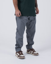 Kingz Casual Rip Stop Gi Pant Grey - Front View Male Athlete Grey Rip Stop Fabric Relaxed Fit Elastic Drawstring Waist Durable Stitching BJJ Gi Training Apparel [color:Grey]