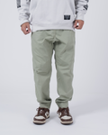Kingz Casual Rip Stop Gi Pant Stone Green - Front View Male Athlete Sage Tone Durable Ripstop Fabric Relaxed Fit Elastic Ankles Minimalist Design BJJ Gi Training Apparel [color:Stone Green]