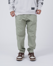 Kingz Casual Rip Stop Gi Pant Stone Green - Front View Male Athlete Sage Tone Durable Ripstop Fabric Relaxed Fit Elastic Ankles Minimalist Design BJJ Gi Training Apparel [color:Stone Green]