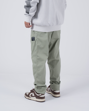 Kingz Casual Rip Stop Gi Pant Stone Green - Back View Male Athlete Sage Rip Stop Fabric Black Label Patch Relaxed Fit Elastic Cuffs BJJ Gi Training Apparel [color:Stone Green]