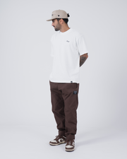 Kingz Casual Rip Stop Gi Pant - Brown - Full Body Front View Male Athlete Earthy Brown Ripstop Fabric Black Label Right Thigh Relaxed Fit BJJ Gi Training [color:Earthy brown]