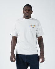 Kingz Flag Tee - Front View - KINGZ Flag Chest Patch Logo - White Pigment Dye Heavyweight BJJ T-Shirt