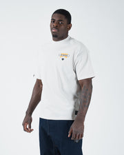 Kingz Flag Tee - Three-Quarter Front View - KINGZ Flag Logo Chest - White Pigment Dye BJJ T-Shirt