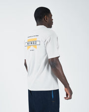 Kingz Flag Tee - Side Back Profile - KINGZ Flag Back Graphic Visible - White Pigment Dye BJJ T-Shirt