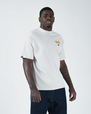 Kingz Flag Tee - Lifestyle Front View - Flag Logo Chest Detail - White Pigment Dye BJJ Casual T-Shirt