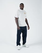 Kingz Flag Tee - Full Body Lifestyle Shot - White Pigment Dye Heavyweight BJJ Casual T-Shirt