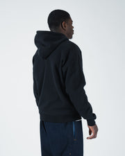 Kingz Kore V2 Zip Up Hoodie - Rear Three Quarter View - Relaxed Shoulder Drape - Black - BJJ Streetwear Hoodie [color:Black]