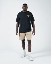 Kingz Flag Tee - Alternate Full Body Front View - KINGZ Flag Chest - Black BJJ Heavyweight Cotton Tee