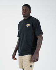 Kingz Flag Tee - Three-Quarter Front View - KINGZ Flag Chest Logo - Black Heavyweight BJJ Casual Tee