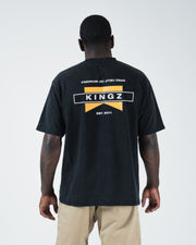 Kingz Flag Tee - Full Body Back View - KINGZ Flag Est 2011 Back Graphic - Black Pigment Dye BJJ Tee