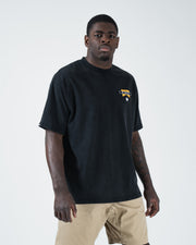 Kingz Flag Tee - Lifestyle Front View - KINGZ Flag Chest Detail - Black Pigment Dye BJJ Casual T-Shirt