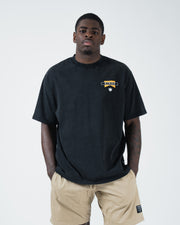 Kingz Flag Tee - Front View Model Wearing - KINGZ Flag Logo - Black Pigment Dye BJJ Lifestyle T-Shirt