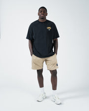 Kingz Flag Tee - Full Body Front Lifestyle Shot - Black 280 GSM Pigment Dye BJJ Casual Tee
