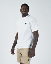 Kingz Kore V2 Tee - Three-Quarter View - Crown Logo Chest - White 230 GSM Heavyweight BJJ Cotton Tee