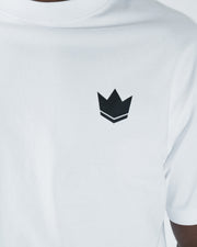 Kingz Kore V2 Tee - Crown Logo Close-Up Detail - Black Crown Emblem on White BJJ Premium Cotton Tee