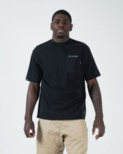 Kingz Jiu Jitsu Squad V2 Tee - Front View - JIU JITSU Chest Pocket - Black Pigment Dye BJJ Casual T-Shirt