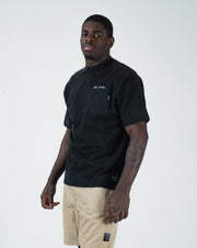 Kingz Jiu Jitsu Squad V2 Tee - Three-Quarter Front View - JIU JITSU Pocket - Black BJJ Pigment Dye Tee