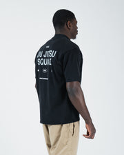 Kingz Jiu Jitsu Squad V2 Tee - Three-Quarter Back View - JIU JITSU SQUAD Text Visible - Black BJJ Tee