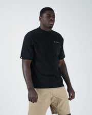 Kingz Jiu Jitsu Squad V2 Tee - Lifestyle Front View - JIU JITSU Chest Pocket - Black BJJ Pigment Dye Tee