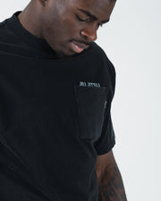 Kingz Jiu Jitsu Squad V2 Tee - Chest Pocket Detail - JIU JITSU Pocket Label - Black BJJ Pigment Dye Cotton